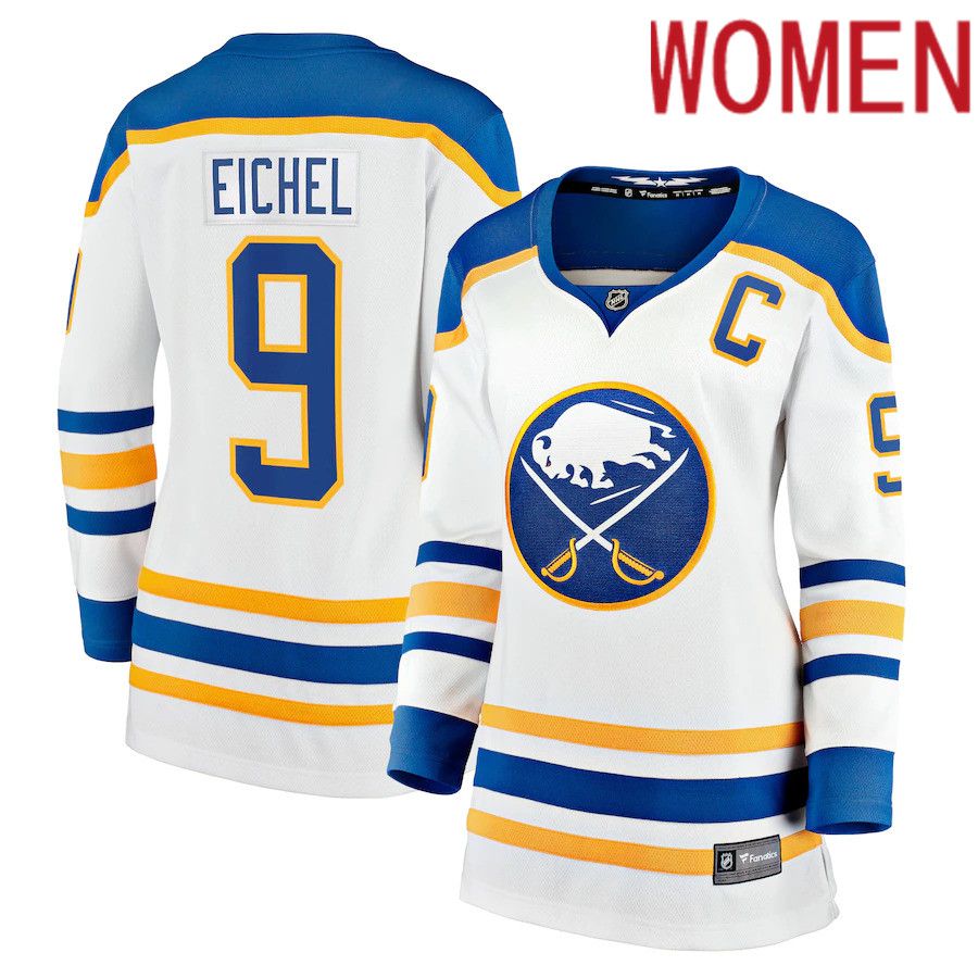 Women Buffalo Sabres 9 Jack Eichel Fanatics Branded White Away Premier Breakaway Player NHL Jersey